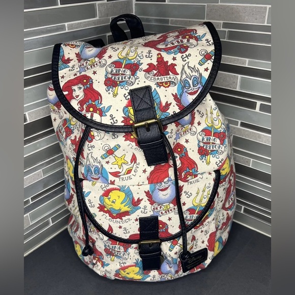 Loungefly Ariel & Flounder Disney The Little Mermaid Tattoo art Backpack - Picture 3 of 3